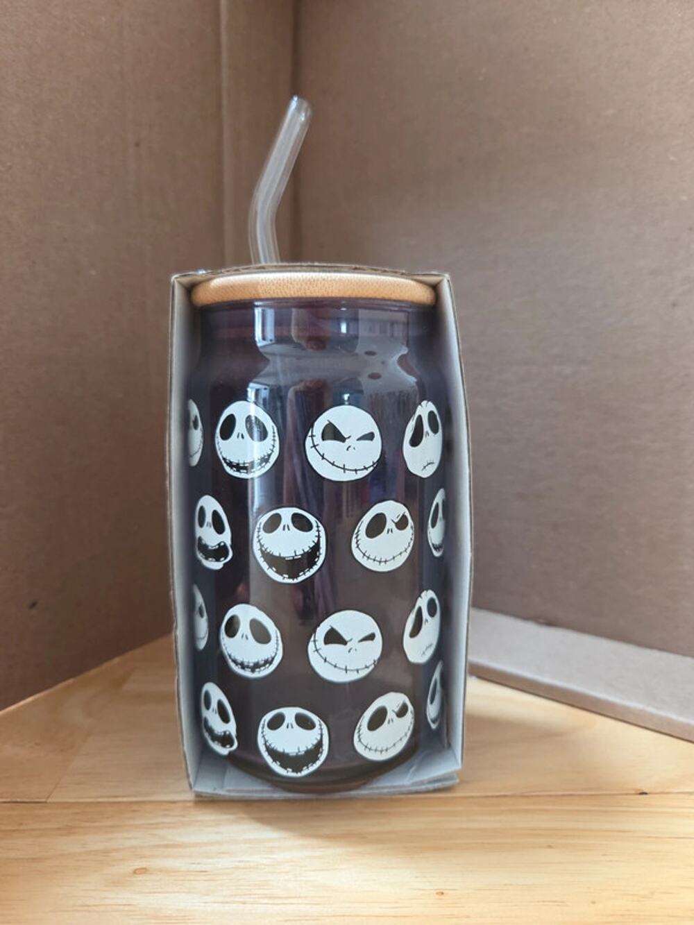 Disney Nightmare Before Christmas Jack Skellington Glass Tumbler 16oz Bamboo Lid